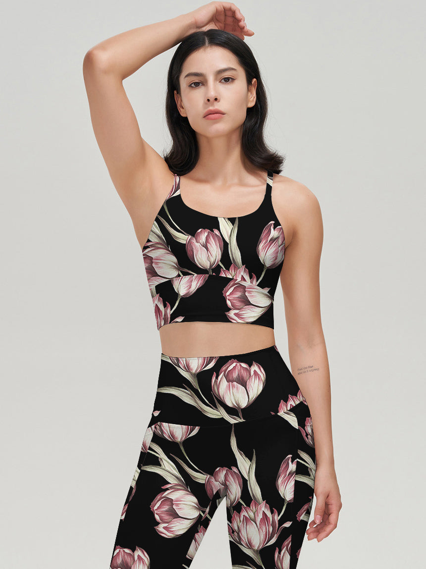 Flower pink magnolia black leggings