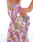 Ethnic colorful hand drawn paisley capris