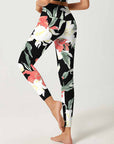 Flower white and red floral dark leggings