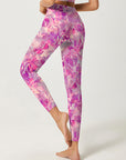 Flower magenta watercolor lilac leaves leggings