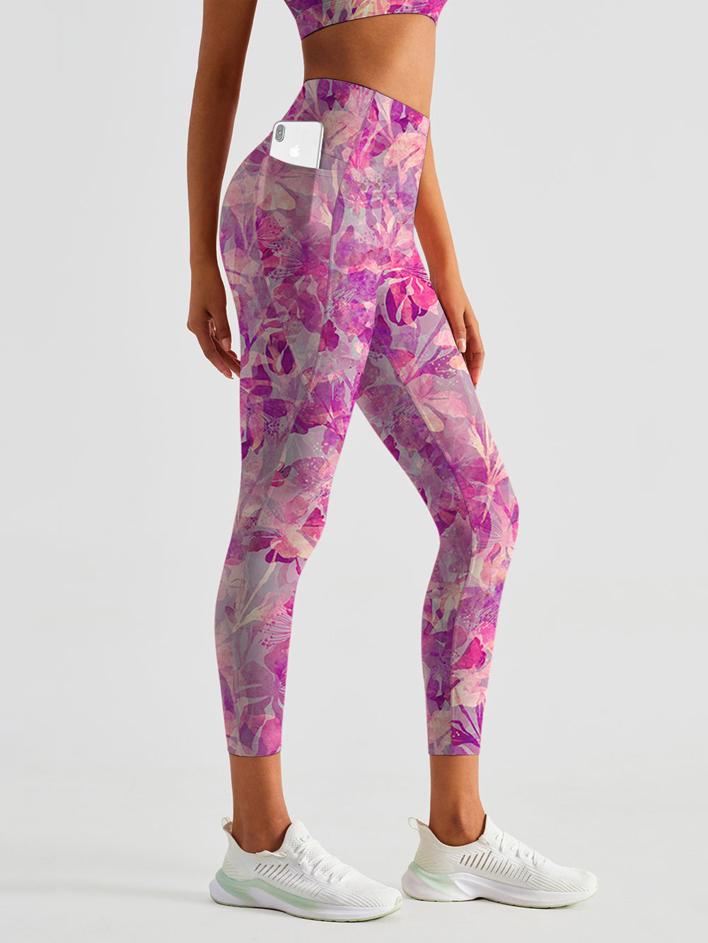 Flower magenta watercolor lilac leaves leggings