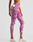 Flower magenta watercolor lilac leaves leggings