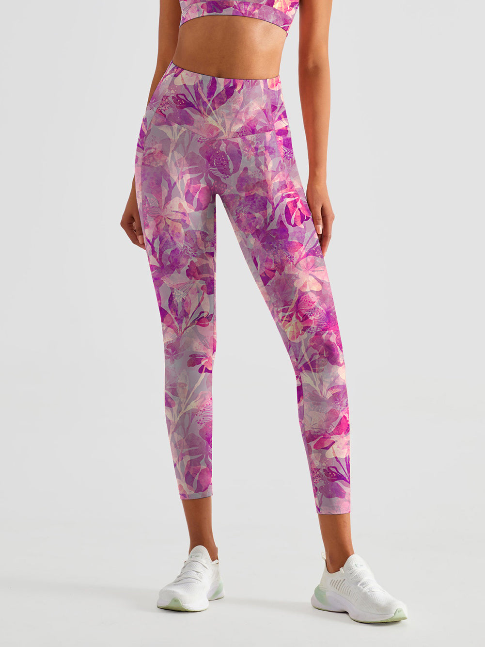 Flower magenta watercolor lilac leaves leggings