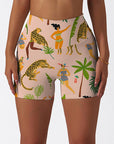 Botanical jungle cheetah wild cats tropical palm tree pink shorts