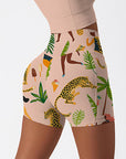 Botanical jungle cheetah wild cats tropical palm tree pink shorts