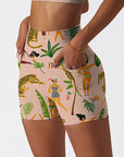 Botanical jungle cheetah wild cats tropical palm tree pink shorts