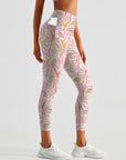 Botanical pink palm trees leggings