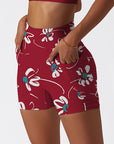 Flower painted line flowers red shorts