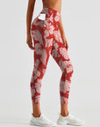 Flower hand painted hibiscus leaves leggings