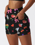 Cartoon hand drawn wine glass heart shape shorts