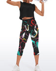 Love paint heart shape black yoga capris