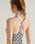 Black and white abstract emblem printed tank tops