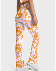 Flower orange floral swirl ribbed flare leggings