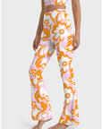 Flower orange floral swirl ribbed flare leggings