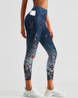 Botanical night sky flowers birds leggings