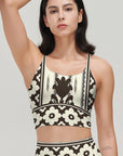 Flower black line colorblock floral print tank tops