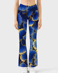 Botanical blue ginkgo leaf gold edge flare leggings