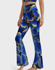 Botanical blue ginkgo leaf gold edge flare leggings