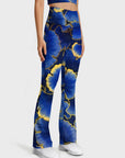 Botanical blue ginkgo leaf gold edge flare leggings