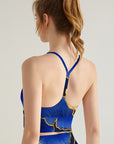 Botanical blue ginkgo leaf gold edge tank tops