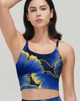 Botanical blue ginkgo leaf gold edge tank tops