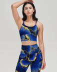 Botanical blue ginkgo leaf gold edge flare leggings