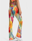 Flowers mixed color tulip watercolor paint flare leggings