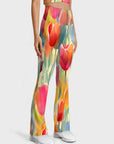 Flowers mixed color tulip watercolor paint flare leggings