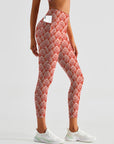 Art coral and pink fabric seamless leggings