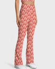 Art coral and pink fabric seamless flare leggings