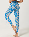 Hollow flower graphic blue leggings