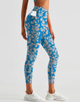 Hollow flower graphic blue leggings