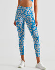 Hollow flower graphic blue leggings