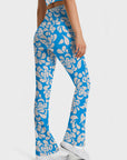 Hollow flower graphic blue flare leggings