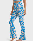 Hollow flower graphic blue flare leggings