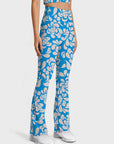 Hollow flower graphic blue flare leggings