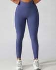 Basic threaded cross-waist side pocket leggings