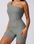 Basic single shoulder strap one-piece seamless knitted bodysuit