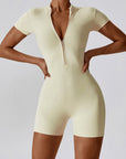 Basic Fast-dry one-piece zippered short-sleeved yoga bodysuit