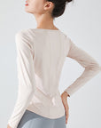 Basic V-neck waist pleated yoga long sleeves