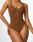 Basic Seamless knitted one-piece spaghetti strap back bodysuit