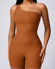 Basic single shoulder strap one-piece seamless knitted bodysuit