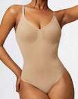 Basic Seamless knitted one-piece spaghetti strap back bodysuit