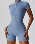 Basic Fast-dry one-piece zippered short-sleeved yoga bodysuit