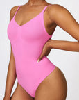 Basic Seamless knitted one-piece spaghetti strap back bodysuit