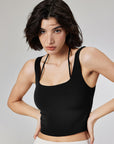 Basic fake two-piece halter neck tank tops with chest pads