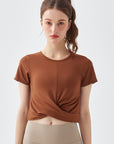 Basic crossed hem nude quick-drying breathable short sleeves