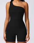 Basic single shoulder strap one-piece seamless knitted bodysuit