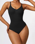 Basic Seamless knitted one-piece spaghetti strap back bodysuit