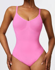 Basic Seamless knitted one-piece spaghetti strap back bodysuit